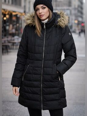 Calvin Klein Down Filled Quilted Puffer Jacket Black Size Medium